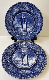 (2) JOHN ALDEN & PRISCILLA Blue & White Collectors Plates