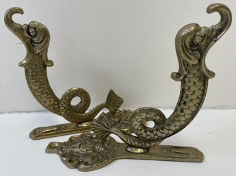Pair Of Brass Fish/Dragon Wall Hooks