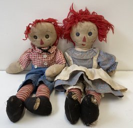 Vintage Homemade Well Loved Raggedy Ann & Andy Dolls