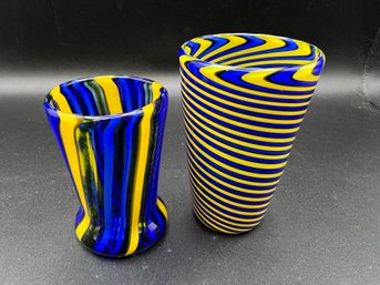 (2) Incredible Fritz Handblown Art Glass Cobalt Cape Cod Bud Vases