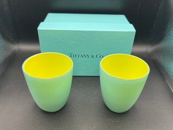 Pair Of Tiffany & Co Signed Carlo Moretti Art Glass Tumblers Glasses W/ Box