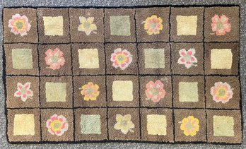 Vintage Hooked Rug With Floral Designs - 24 X 40 Inches