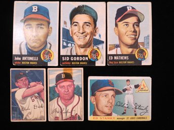 (6) 1952-1955 Baseball Cards W/ 1953 Ed Mathews