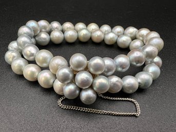 Vintage 14KT White Gold Mings Gray Pearl Double Strand 7' Bracelet