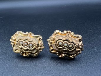 Victorian 10KT Yellow Gold And Seed Pearl Cufflinks 10.2 Grams