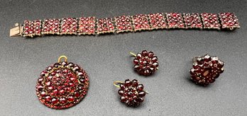 (4) Art Deco Deep Red Crystal Faux Garnet Jewelry Set