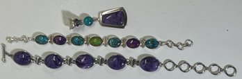 (3) Sterling Silver .925 Purple Green Blue Turquoise Jewelry Lot