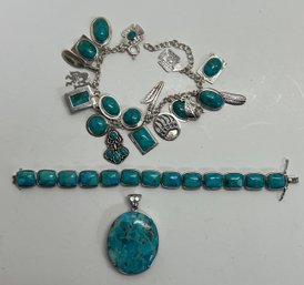 (3) Sterling Silver .925 Blue Turquoise Jewelry Lot