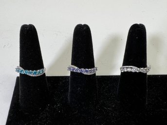 (3) Sterling Silver .925 Wave Gemstone Rings Sz 8.34