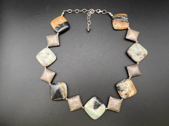 Sterling Silver And Natural Stone Agate Large Statement Necklace