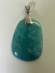 Sterling Silver .925 Large Polished Larimar Stone Pendant