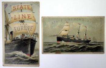 (2) 1880's State Line Passenger Ship Advertising Trade Card Lot