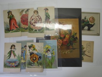 (12) 1880's Floral Themed Victorian Trade Card Lot