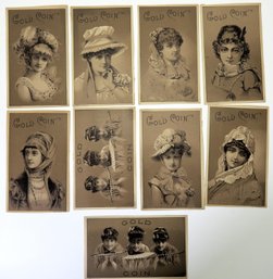 (9) 1880's Gold Coin Victorian Trade Card Lot