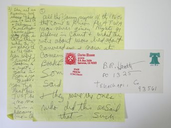 Charles Manson Two Page Handwritten Letter With Postal Cover