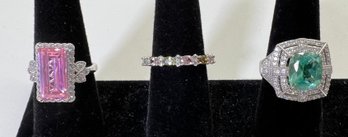 (3) Sterling Silver .925 Gemstone Rings SZ 9