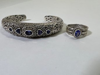 (2) Sarda Sterling Silver .925 Tanzanite Cuff And Ring Sz 9