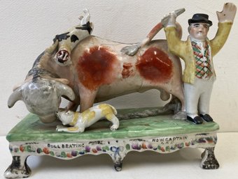 Circa 1815 - 1830 STAFFORDSHIRE Bull Beating Now Captain Lad Figurine