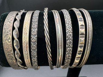 (9) Antique Sterling Silver Bangle Bracelets Weighs 2.58 TOZ