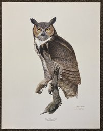 1971 RAY HARM Rufous-Great Horned Owl Autographed Lithograph In Original Envelope