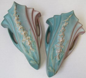 Pair Of ROSEVILLE Wall Pocket Vases With FOXGLOVE Pattern #1298-8