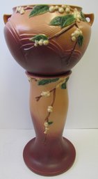 ROSEVILLE Pottery Jardiniere With Stand-PINK SNOWBERRY Pattern