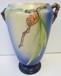 1930s Era ROSEVILLE Pottery Double Handled Vase With PINE CONE Pattern