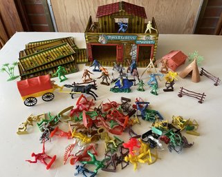 PONY EXPRESS Metal Playhouse With Many Plastic Figurines & Accessories