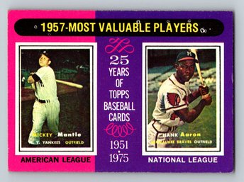1975 Topps #195 MVP W/ Mickey Mantle Hank Aaron Baseball Card