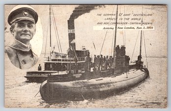 1916 WWI German Submarine New London CT Postcard