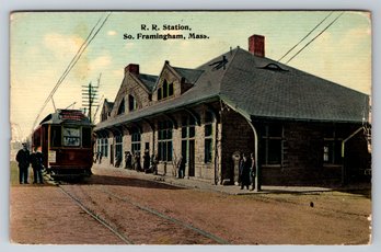 1913 South Framingham MA Railroad Station Postcard