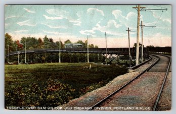 1907 Old Orchard Maine Train Tressle Portland Railroad Postcard