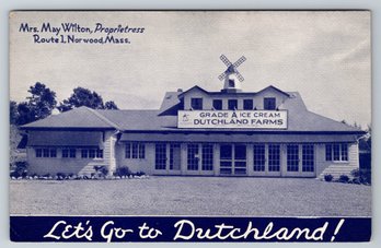 1930's Norwood MA Dutchland Farms Ice Cream Postcard