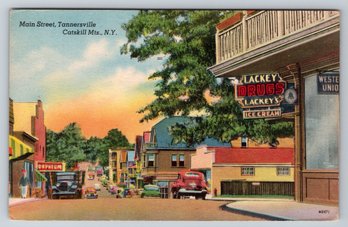 1940's Catskill Mountains New York Tannersville Ice Cream Shop Postcard
