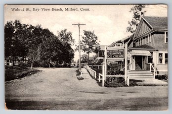 1910's Milford CT Walnut St Bay View Beach Ice Cream Shop Postcard