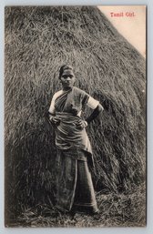 1910's Ceylon Tamil Girl Native Postcard
