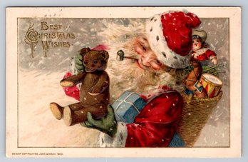 1914 Santa Claus Christmas Embossed Postcard