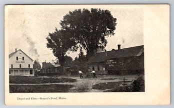 1912 Bryant's Pond Maine Train Depot Postcard
