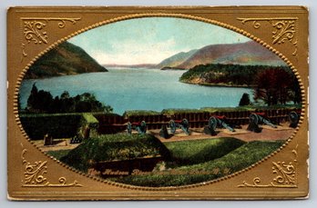 1910's West Point NY Hudson River Gold Frame Postcard