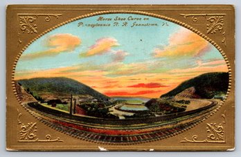 1910's Johnstown PA Horseshoe Curve Railroad Gold Frame Postcard