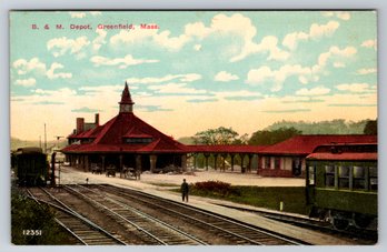 1910's Greenfield MA B&M Train Depot Postcard