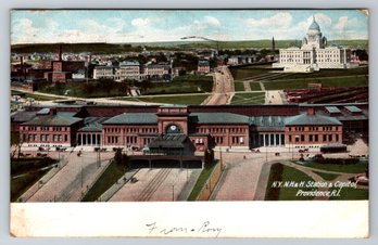 C. 1905 Providence RI Train Station And Capitol Building Postcard
