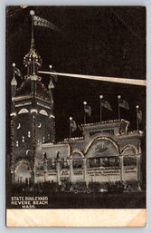 C. 1905 Revere Beach MA State Boulevard Early Postcard W/ Glitter Added