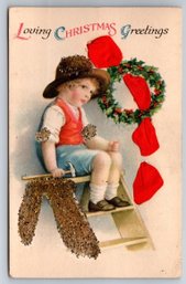 1923 Christmas Postcard With Glitter Added