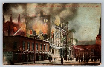 1908 Portland Maine City Hall Fire Postcard
