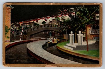 1913 Coney Island NY Canals Of Venice Dreamland Amusement Park Ride Postcard
