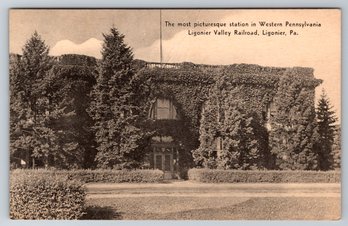 1910's Ligonier PA Railroad Train Station Postcard
