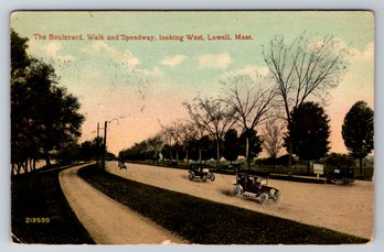 1916 Lowell MA The Boulevard Walk And Speedway Postcard