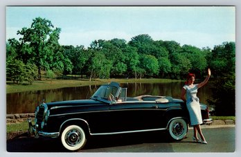 1950's Mercedes Benz 220 S Convertible Advertising Chrome Postcard