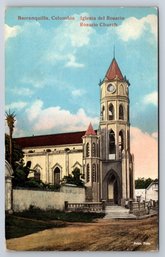 1923 Colombia Barranquilla Rosario Church Postcard W/ Stamp